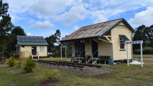 Nukku Siding building with a section of rail track, located at the site of Roy Emerson Museum at Blackbutt