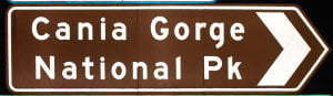 Brown sign for Cania Gorge National Pk