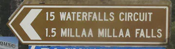 Brown sign for Waterfalls Circuit and Millaa Millaa Falls