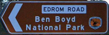 Brown sign for Ben Boyd National Park, Edrom Road