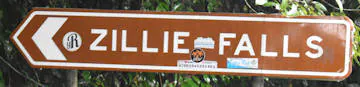 Brown sign for Zillie Falls